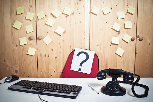 Empty Place Of Work, Office Desk, With Question Mark